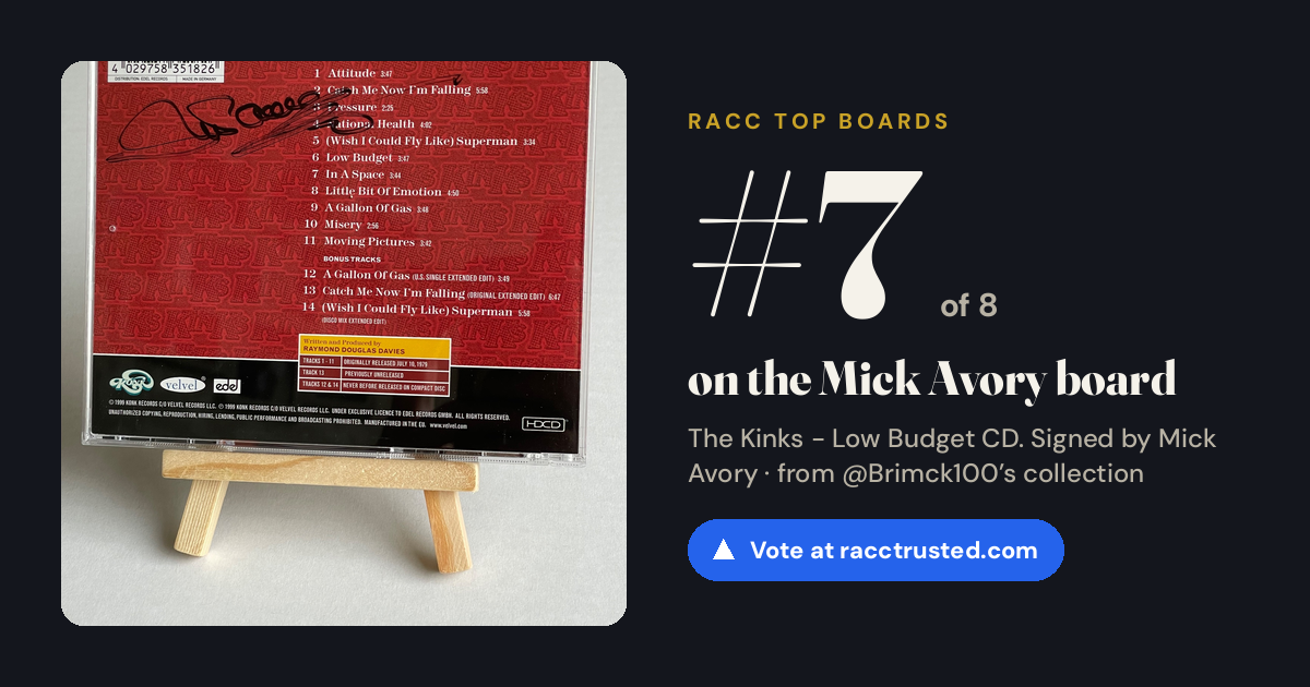 Share card: #7 of 8 on the Mick Avory board