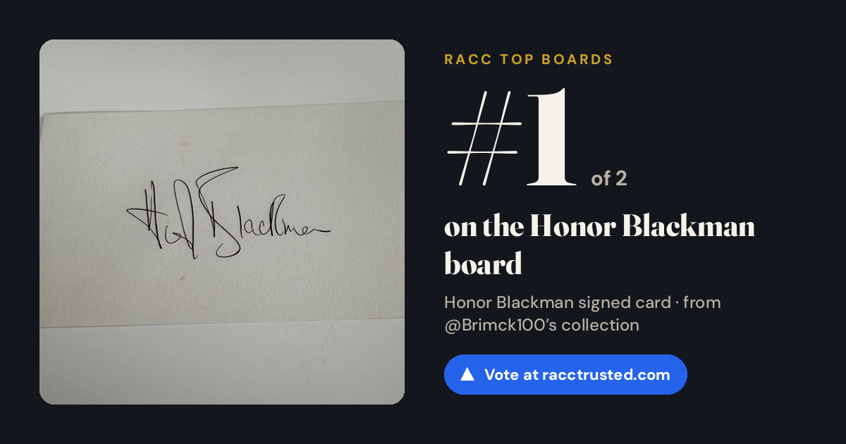 Share card: #1 of 2 on the Honor Blackman board