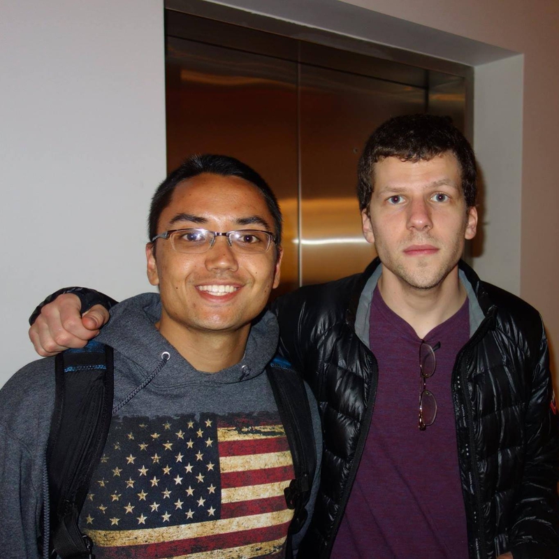 Jesse Eisenberg Photo with RACC Autograph Collector Blue Line Signatures