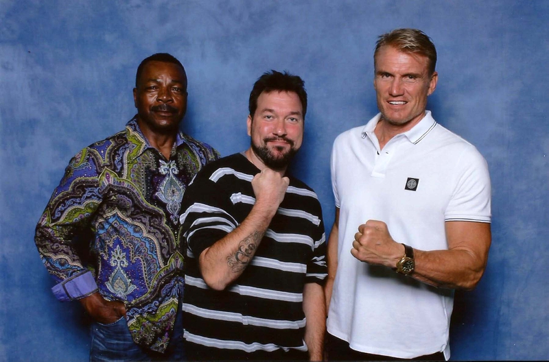 Carl Weathers Dolph Lundgren Photo with RACC Autograph Collector RB-Autogramme Berlin