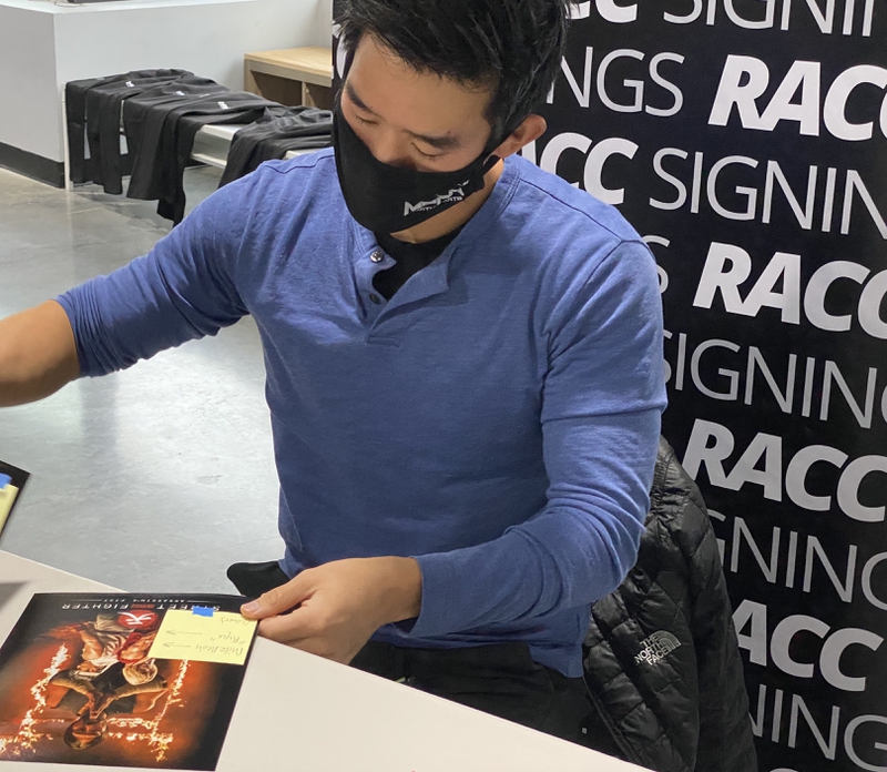 Mike Moh Signing Autograph for RACC Autograph Collector Framing History