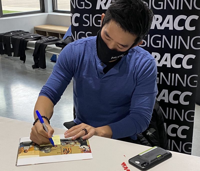 Mike Moh Signing Autograph for RACC Autograph Collector Framing History