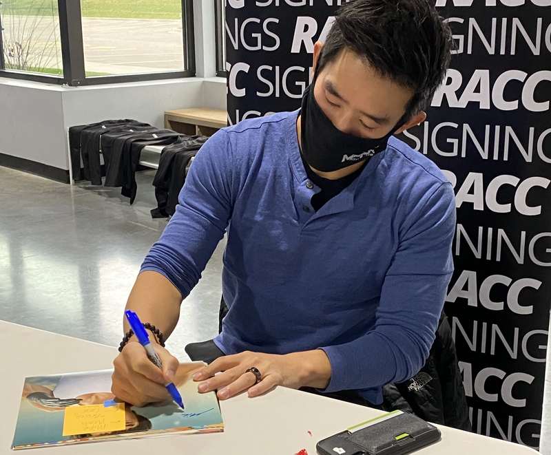 Mike Moh Signing Autograph for RACC Autograph Collector Framing History