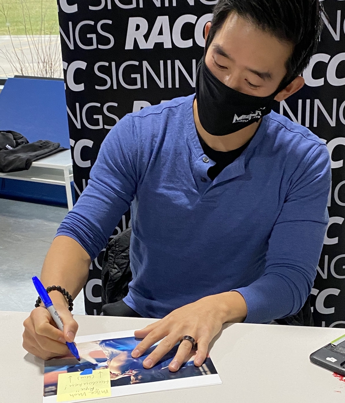 Mike Moh Signing Autograph for RACC Autograph Collector Framing History