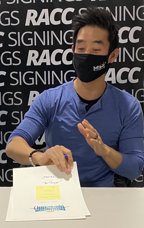 Mike Moh Signing Autograph for RACC Autograph Collector Framing History