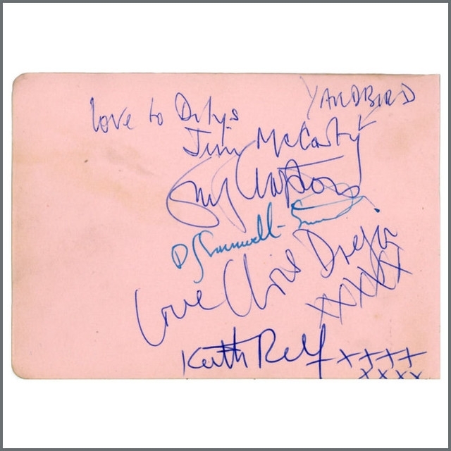 The Yardbirds Eric Clapton line-up signed page