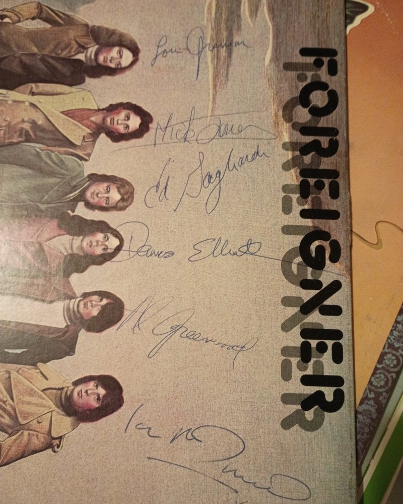 The original 6 founding band members of Foreigner & Foreigner signed vinyl / lp