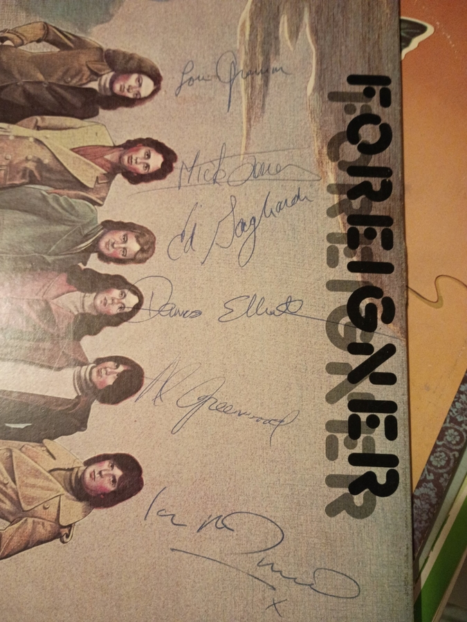 The original 6 founding band members of Foreigner & Foreigner signed vinyl / lp