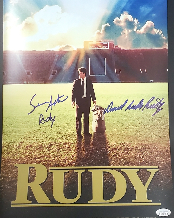 Sean Astin & Rudy Ruettiger Dual Autographed "Rudy" 12x18 Mini Poster