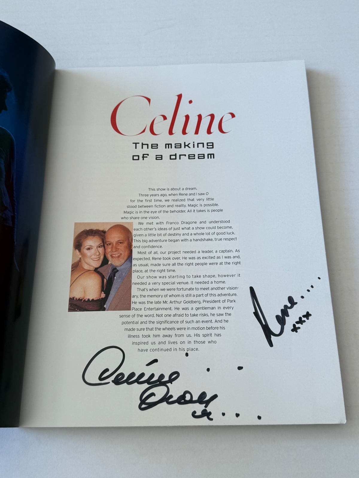 Celine Dion - A New Day signed Programme. Signed by Celine Dion and Rene Angelil.