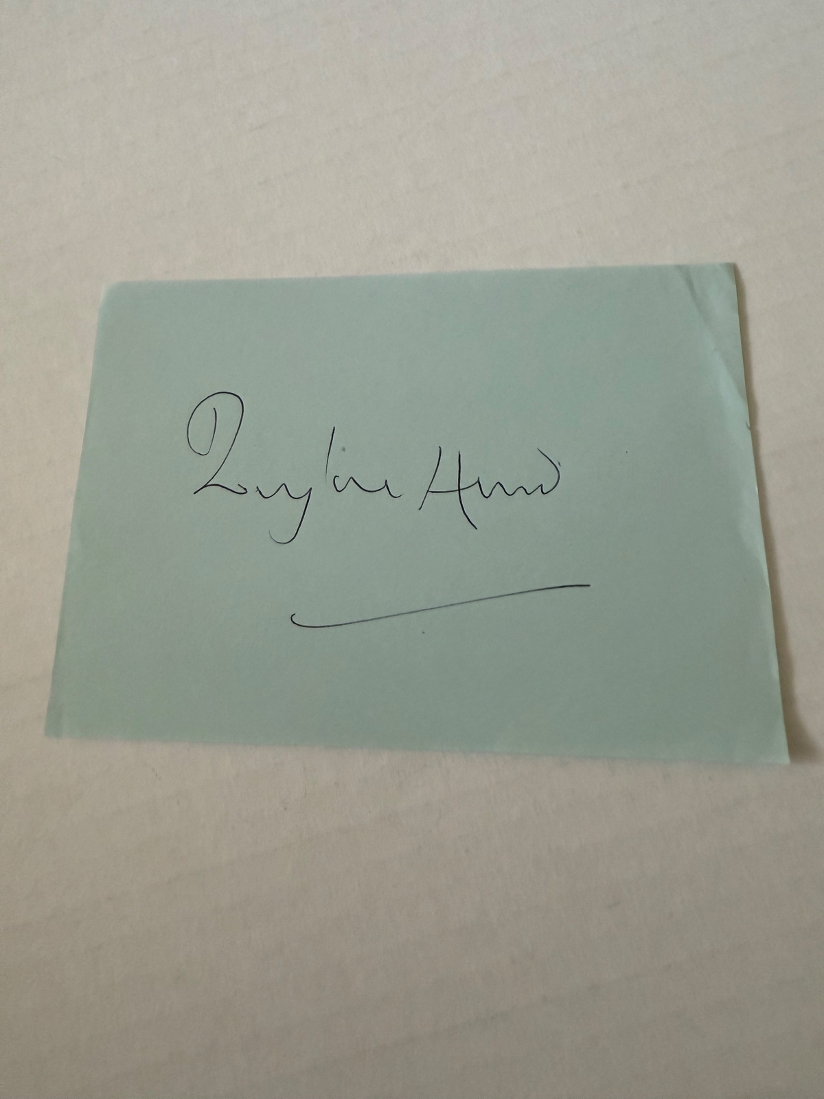 Douglas Hurd signed piece of paper