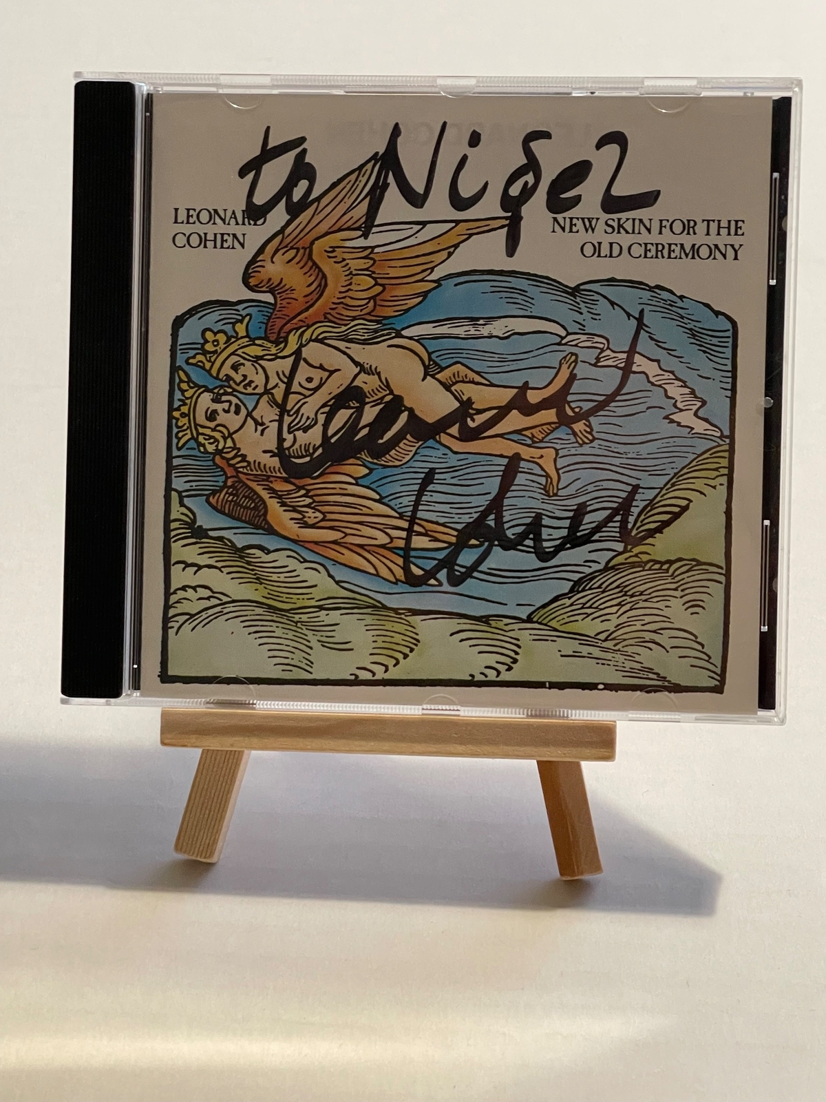 Leonard Cohen - New Skin for the old ceremony CD. Personalised to Nigel, signed by Leonard Cohen