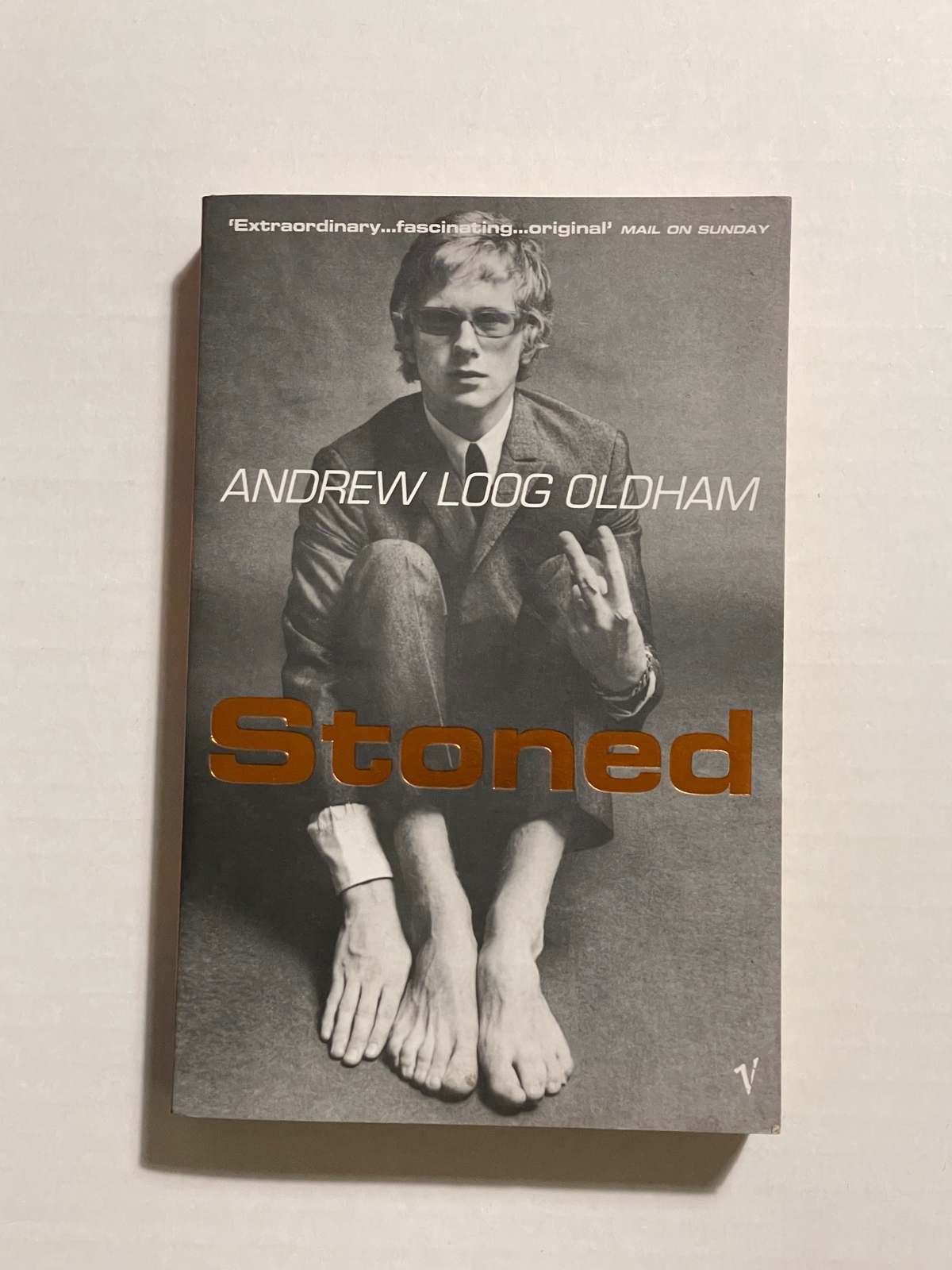 Andrew Loog Oldham - Stoned book with white card signed by Andrew Loog Oldham