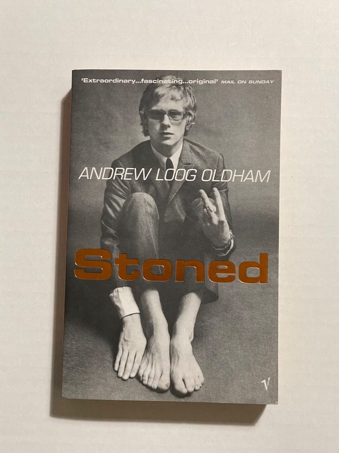 Andrew Loog Oldham - Stoned book with white card signed by Andrew Loog Oldham