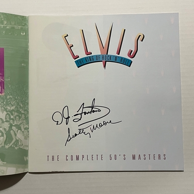 The Complete 50’s Masters Box set. With book signed by Scotty Moore and DJ Fontana and CD also signed by Scotty Moore and DJ Fontana.