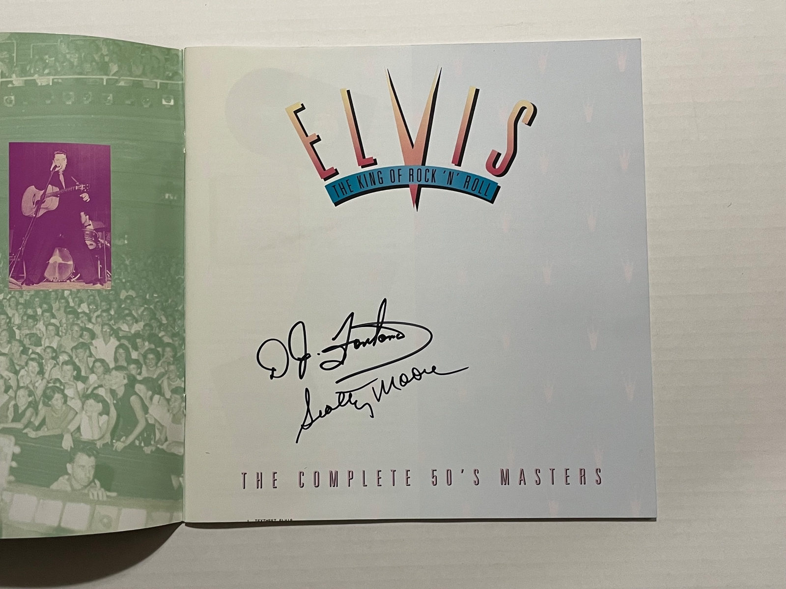 The Complete 50’s Masters Box set. With book signed by Scotty Moore and DJ Fontana and CD also signed by Scotty Moore and DJ Fontana.