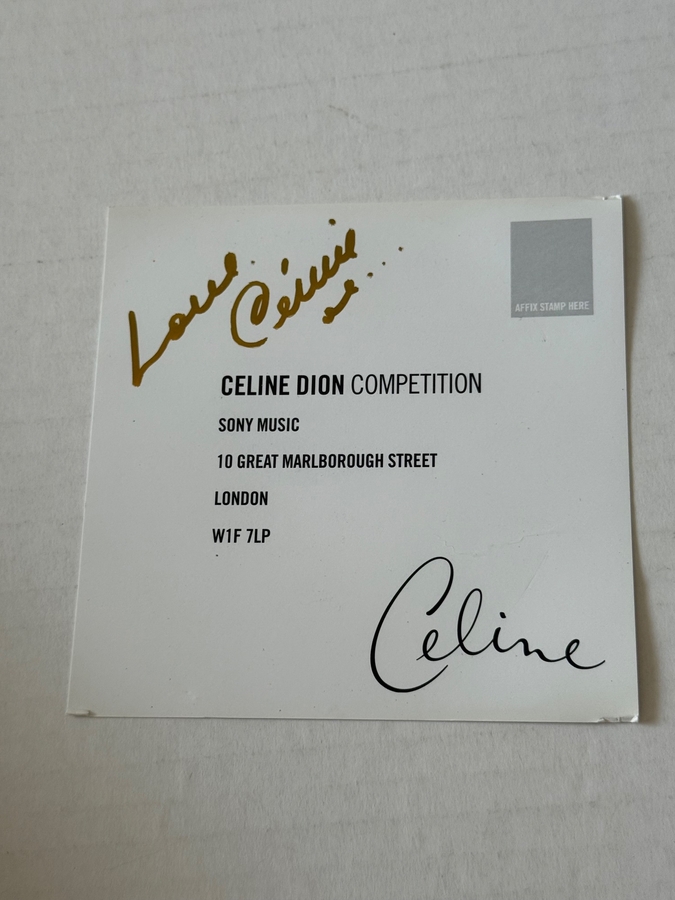 Celine Dion - signed competition slip