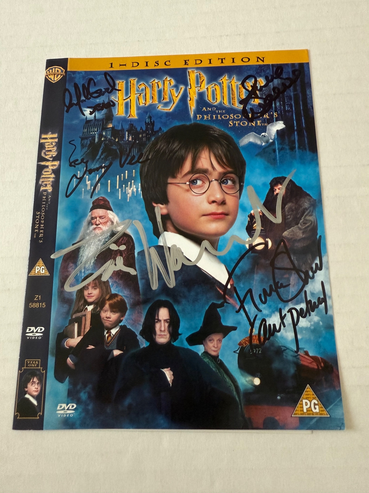 Harry Potter and the Philosopher’s Stone DVD cover signed by Zoe Wanamaker, Fiona Shaw, Jimmy Vee, Julie Walters and Alfie Enoch