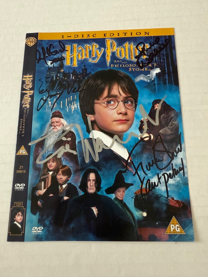 Harry Potter and the Philosopher’s Stone DVD cover signed by Zoe Wanamaker, Fiona Shaw, Jimmy Vee, Julie Walters and Alfie Enoch