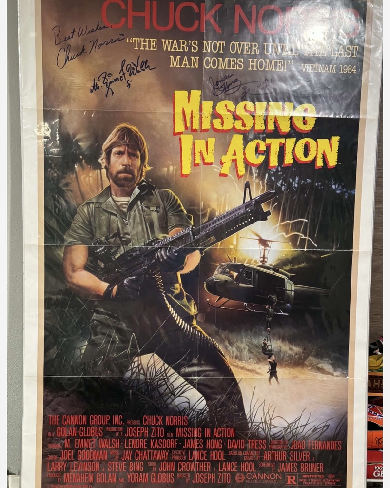 Chuck Norris & James Hong & M. Emmet Walsh signed poster