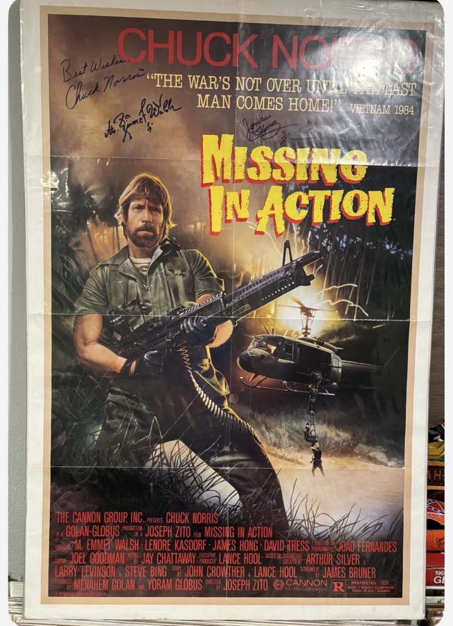 Chuck Norris & James Hong & M. Emmet Walsh signed poster