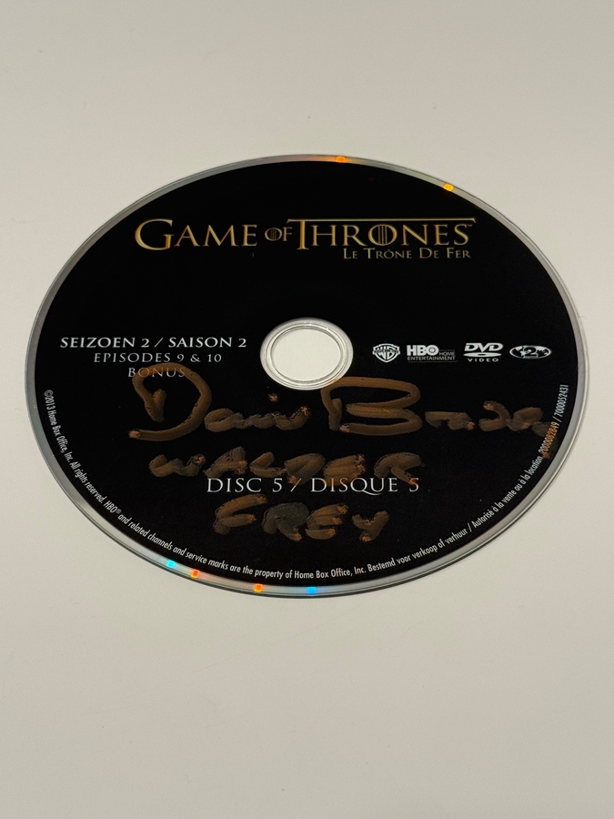 Games of Thrones - Season 2 Disc 5 French disc. Signed by David Bradley. DVD disc only