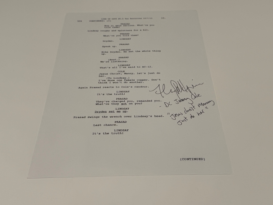 Line of Duty script page - signed by Henry Pettigrew (DC Jeremy Cole).