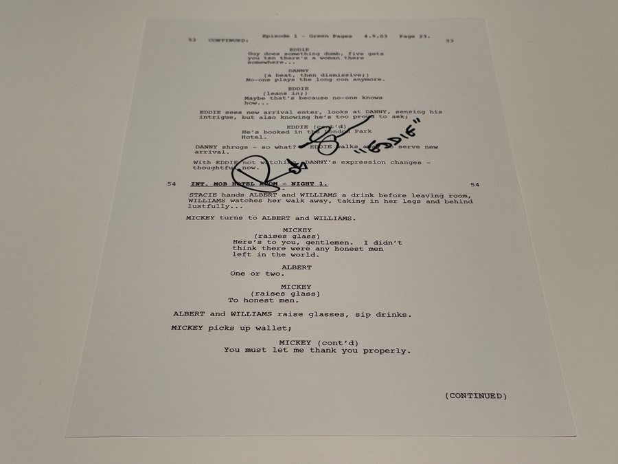 Rob Jarvis “Eddie” signed Hustle script page