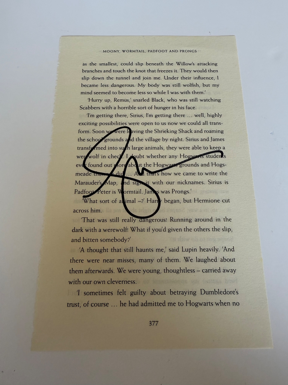Harry Potter and the Prisoner of Azkaban page signed by Gary Oldman.
