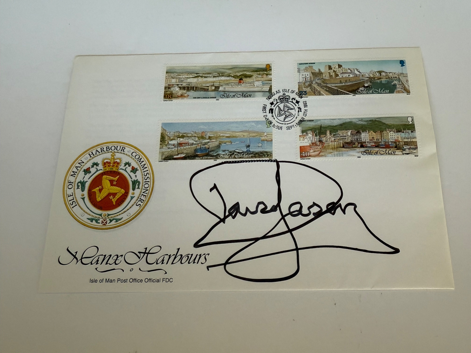 Manx Harbours First Day cover signed by David Jason