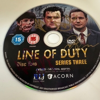 LINE OF DUTY DVD DISC (SERIES 3) SIGNED BY ADRIAN DUNBAR, WILL MELLOR, DANIEL MAYS, GEORGE COSTIGAN AND JED MERCURIO. DISC ONLY.