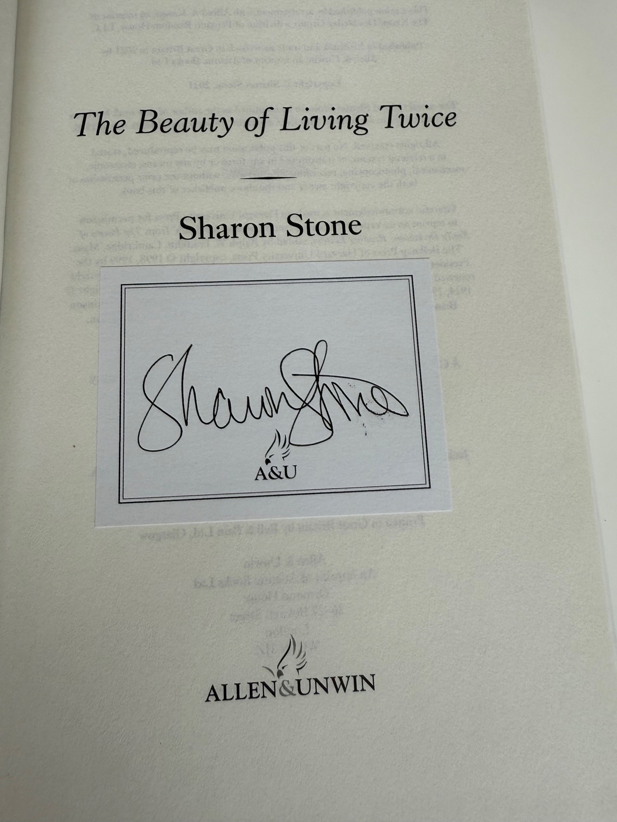 Sharon Stone signed hardback book