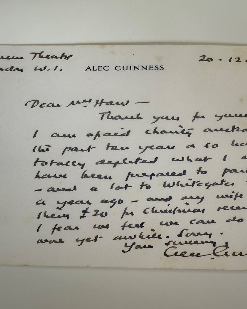 Alec Guinness handwritten card