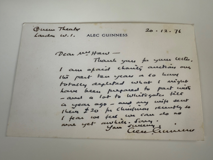 Alec Guinness handwritten card