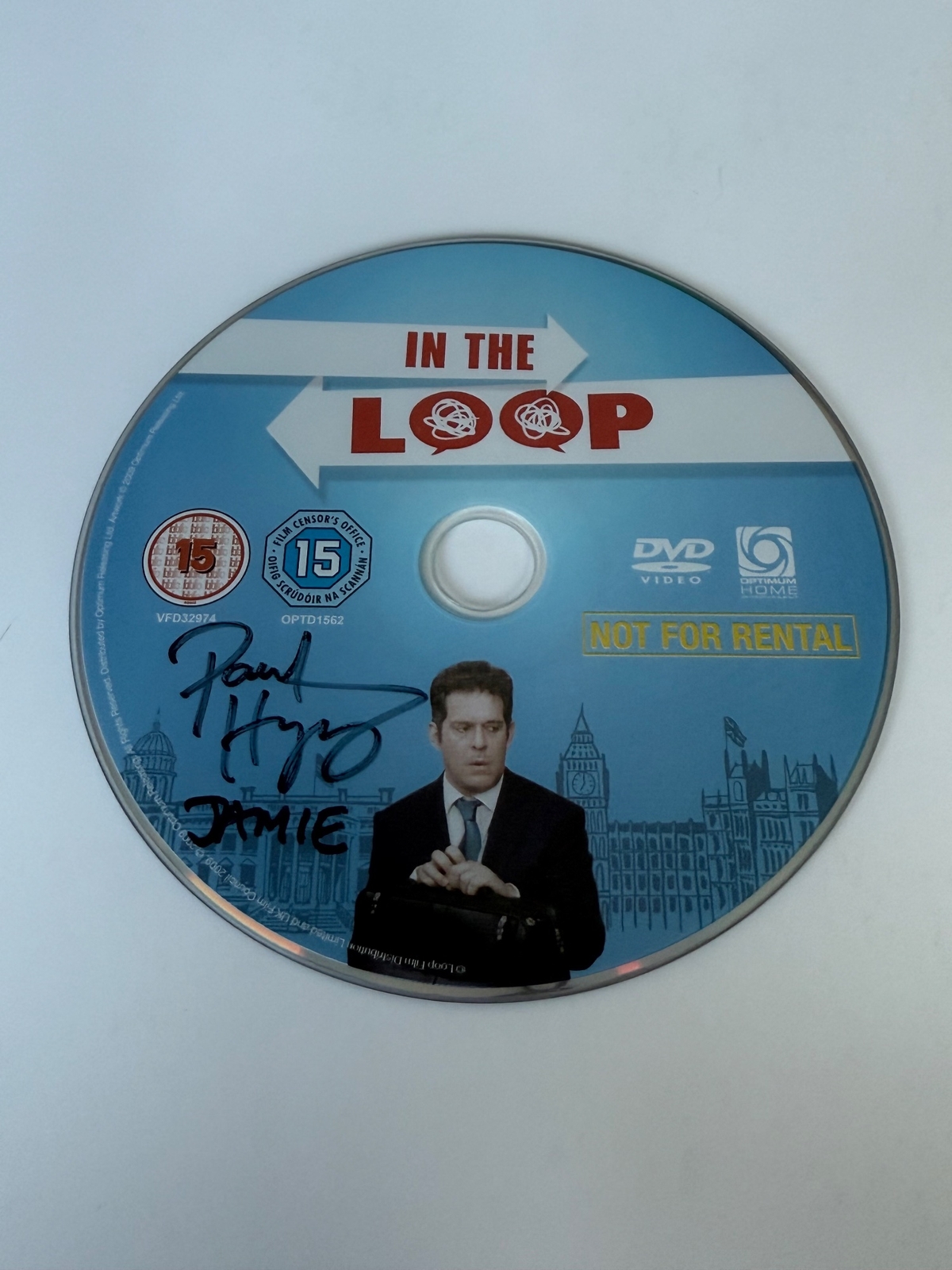 In The Loop DVD disc signed by Paul Higgins “Jamie”. Disc only