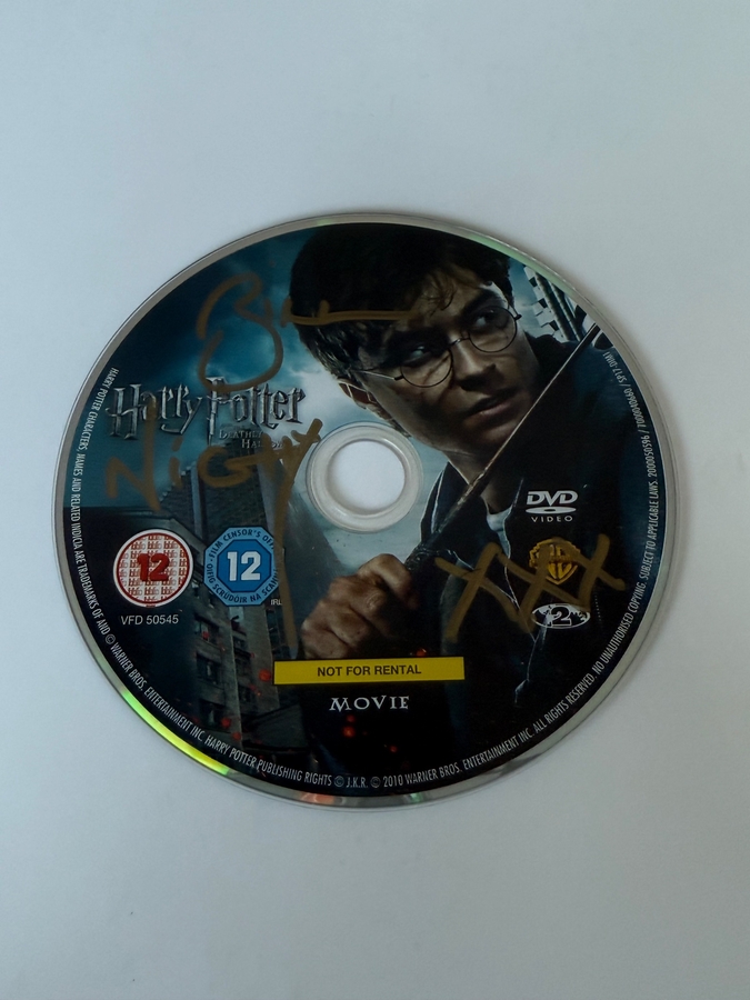 Harry Potter and the Deathly Hallows DVD disc. Signed by Bill Nighy. Disc only