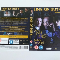 Line of Duty DVD cover signed by Paul Higgins (Derek Hilton), Jed Mercurio, Martin Compston, Adrian Dunbar and Vicky McClure. DVD cover only