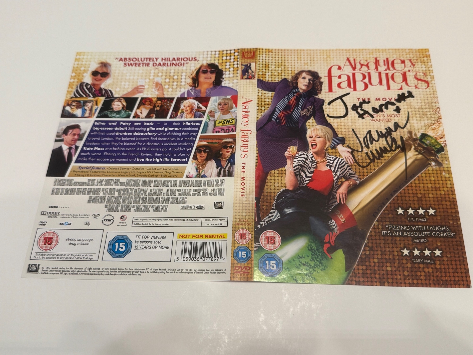 Absolutely Fabulous- The Movie. DVD cover signed by Jane Horrocks and Joanna Lumley. DVD sleeve only