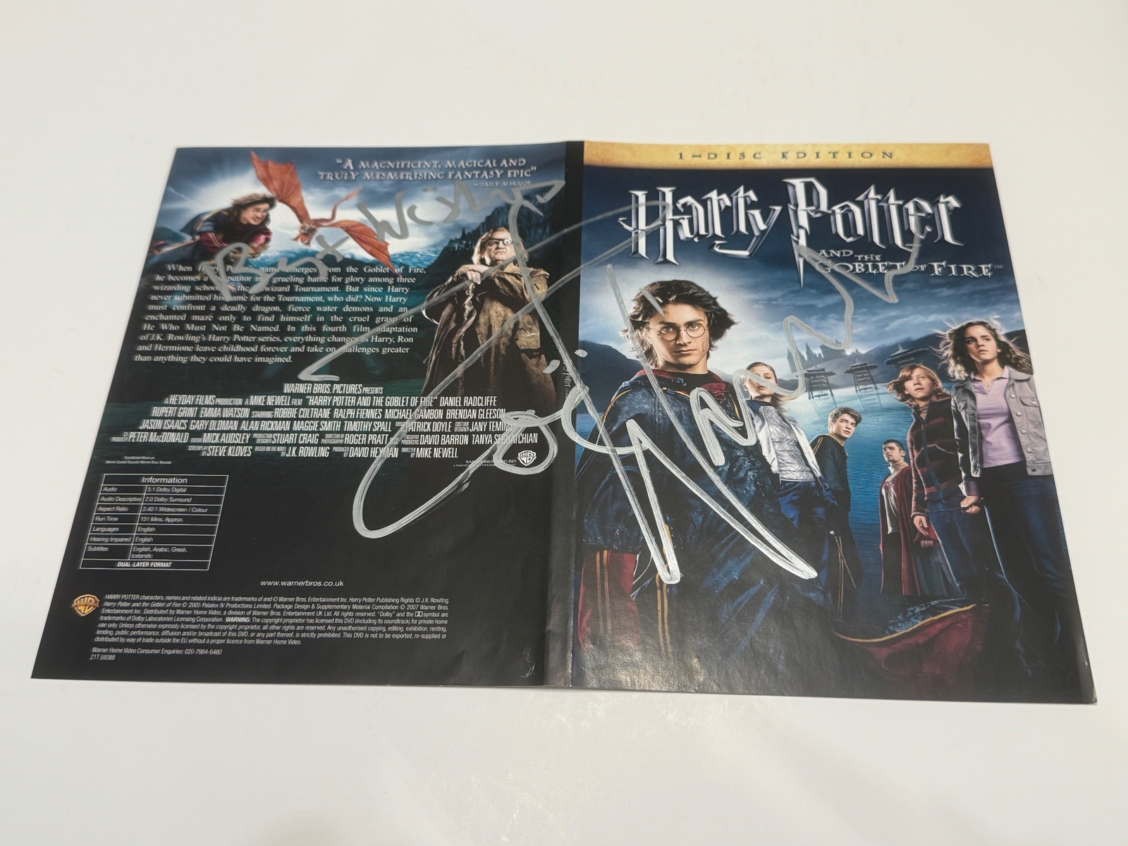 Harry Potter and the Goblet of Fire DVD cover. Signed by Zoe Wanamaker. DVD sleeve only