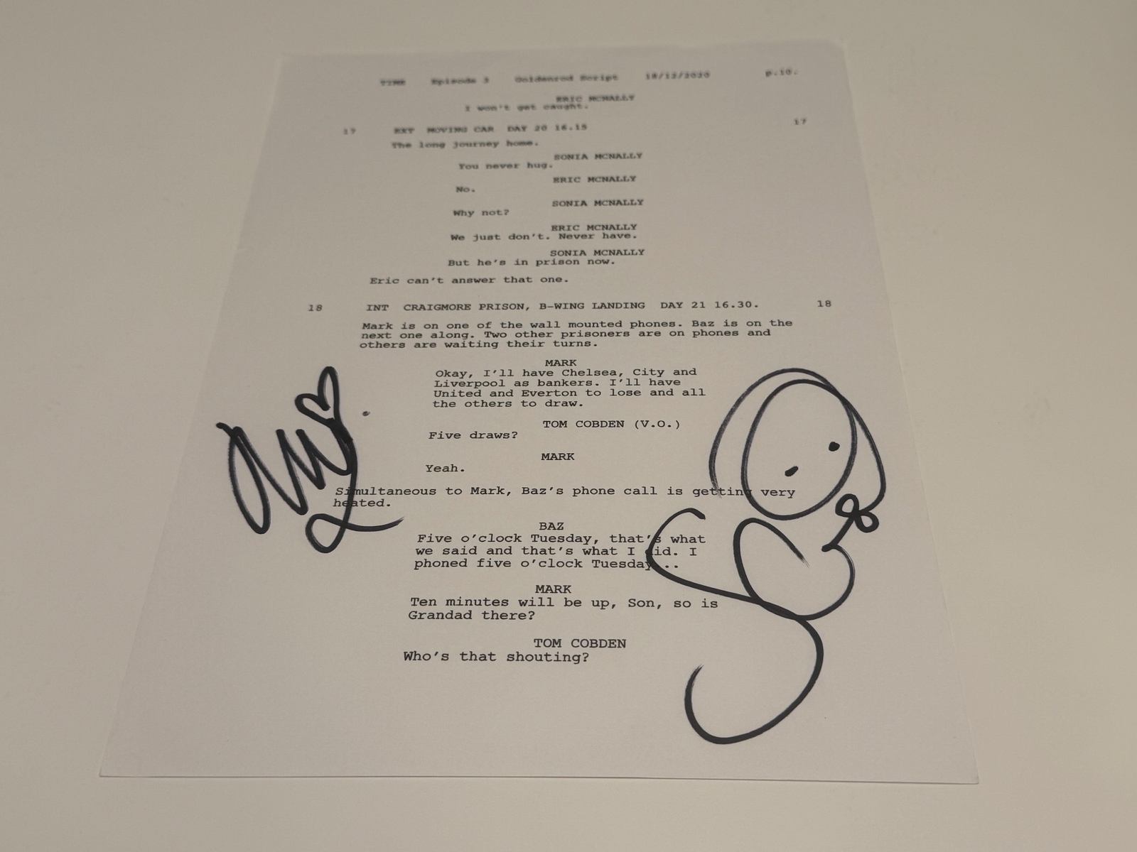 Adolescence Script page signed by Stephen Graham and Hannah Graham.