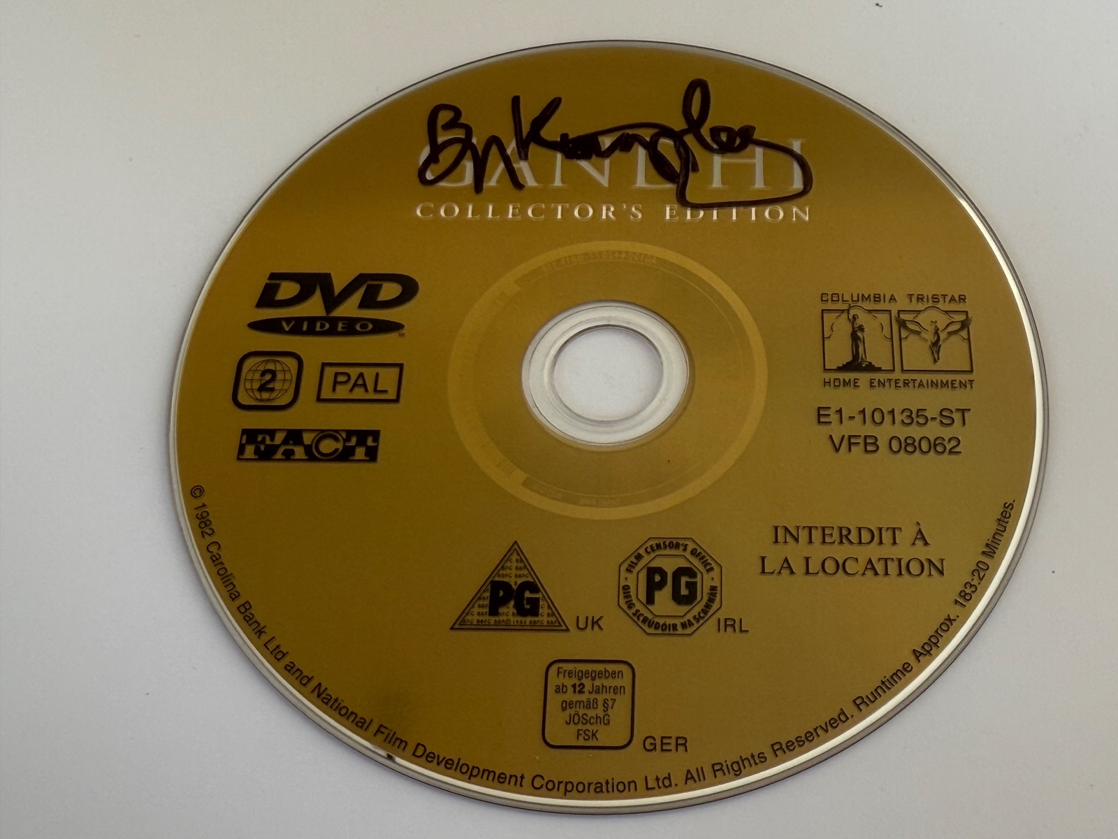 Gandhi DVD Disc signed by Ben Kingsley. Disc only