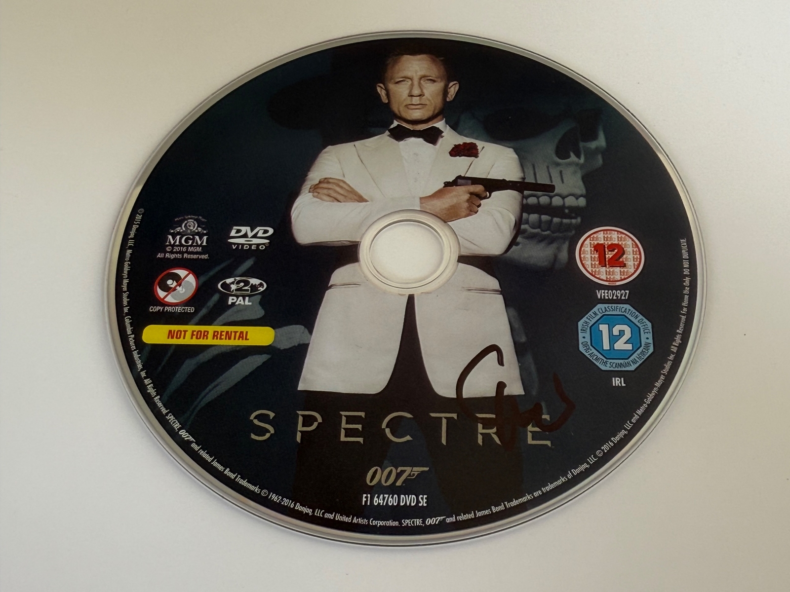 Spectre DVD signed by Christoph Waltz. Disc only