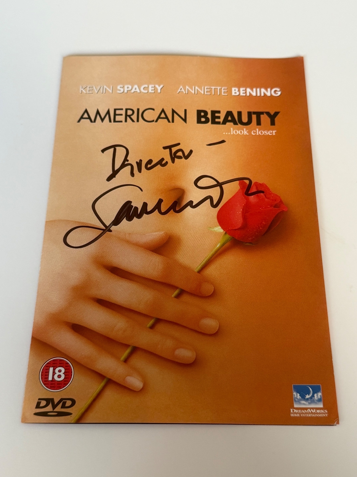 American Beauty DVD cover signed by Director Sam Mendes. DVD sleeve only