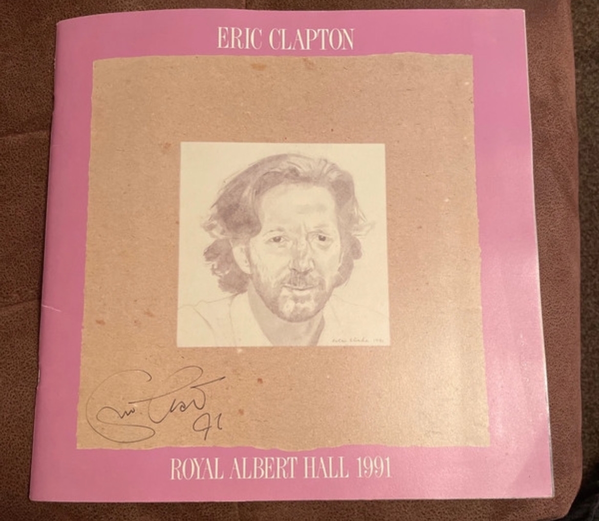 Eric Clapton programme. Signed by Eric Clapton, Greg Phillinganes, Buddy Guy, Robert Cray, Jimmy Vaughan, Albert Collins and Jerry Portnoy