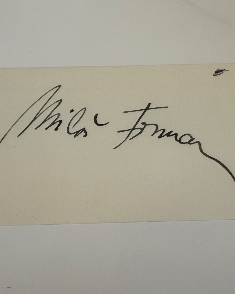 Milos Forman signed card