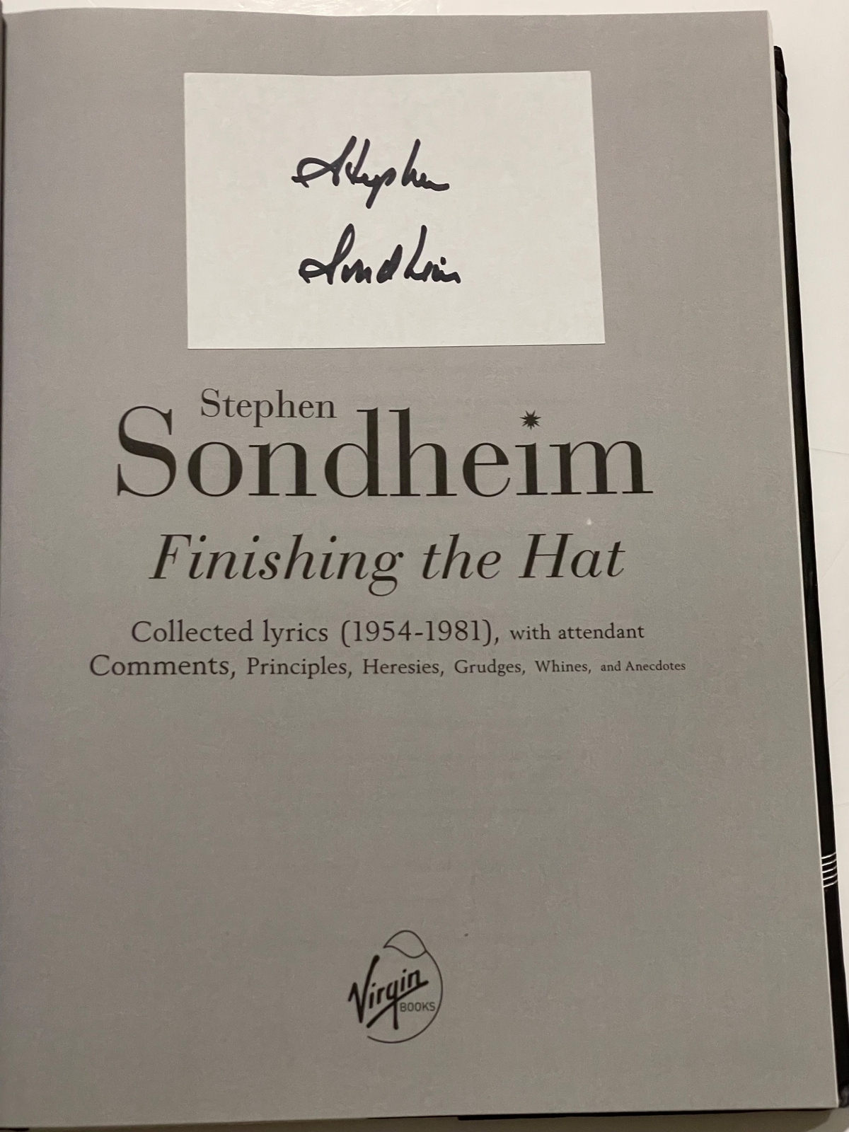 Stephen Sondheim signed Finishing The Hat hardback book