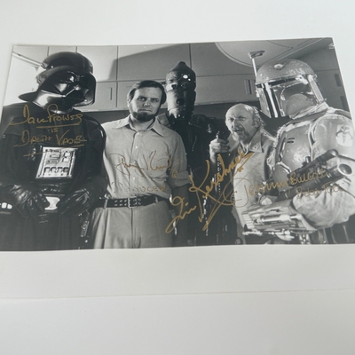 Star Wars photograph signed by Gary Kurtz, Jeremy Bulloch and Dave Prowse