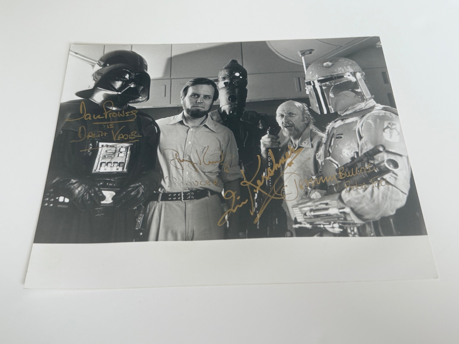 Star Wars photograph signed by Gary Kurtz, Jeremy Bulloch and Dave Prowse