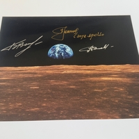 photograph signed by Cosmonauts Alexei Leonov, Boris Volynov and Anatoly Solovyov