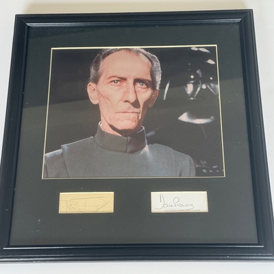 Mounted Presentation with Star Wars photograph and mounted signatures of Peter Cushing and Dave Prowse